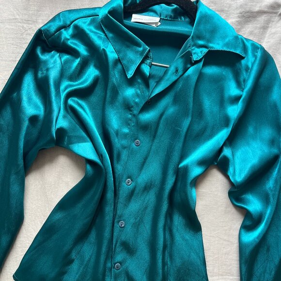Vintage Teal Button Down Shirt Blouse - Picture 2 of 4